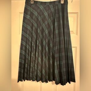 Vtg Alfred Dunner Tartan Plaid Pleated Skirt. Navy, Green, sz 14, elastic waist